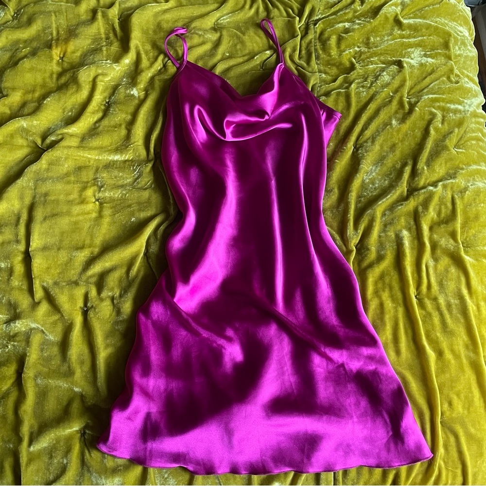 Vintage Bebe Magenta Satin Mini Dress Y2K 90s